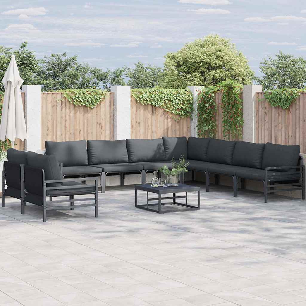 3379002_1.jpg Gartensofa-set mit Kissen 9 pcs Schwarz Stahl – Bild 1