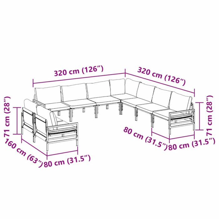 Gartensofa-set mit Kissen 9 pcs Schwarz Stahl – Bild 12