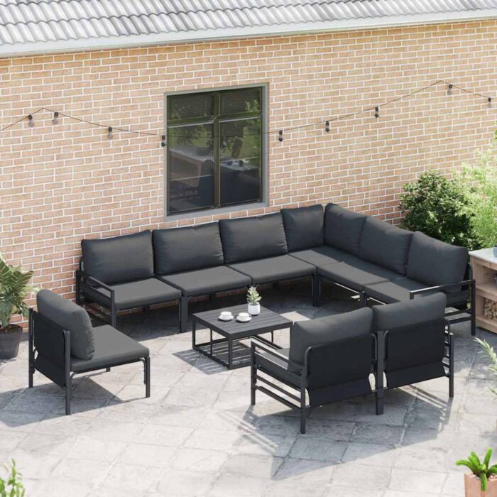 Gartensofa-set mit Kissen 9 pcs Schwarz Stahl – Bild 3