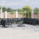 Gartensofa-set mit Kissen 10 pcs Schwarz Stahl