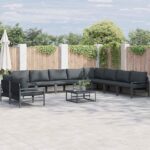 Gartensofa-set mit Kissen 10 pcs Schwarz Stahl