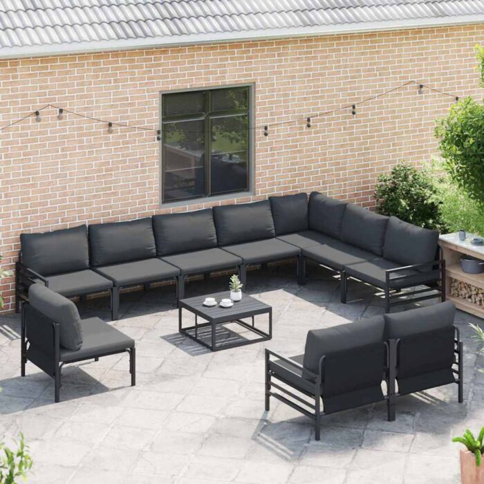 Gartensofa-set mit Kissen 10 pcs Schwarz Stahl – Bild 3