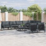 Gartensofa-set mit Kissen 8 pcs Schwarz Stahl