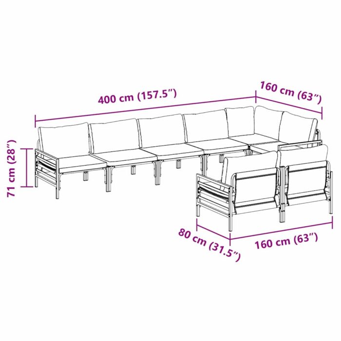 Gartensofa-set mit Kissen 8 pcs Schwarz Stahl – Bild 12