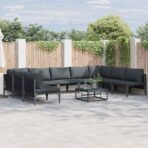Gartensofa-set mit Kissen 9 pcs Schwarz Stahl