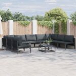 Gartensofa-set mit Kissen 9 pcs Schwarz Stahl