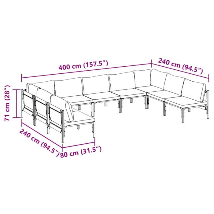 Gartensofa-set mit Kissen 9 pcs Schwarz Stahl – Bild 10