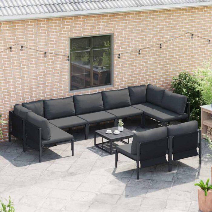 Gartensofa-set mit Kissen 9 pcs Schwarz Stahl – Bild 3