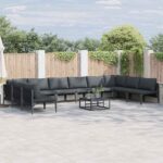 Gartensofa-set mit Kissen 10 pcs Schwarz Stahl