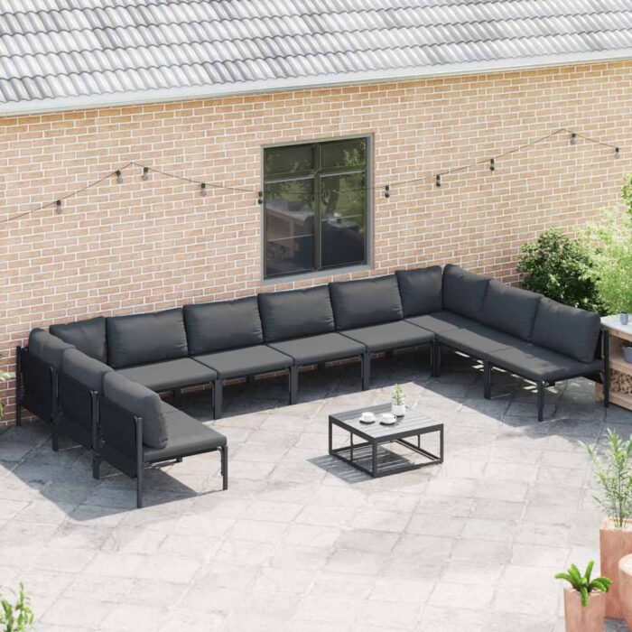 Gartensofa-set mit Kissen 10 pcs Schwarz Stahl – Bild 3