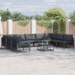 Gartensofa-set mit Kissen 9 pcs Schwarz Stahl