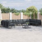 Gartensofa-set mit Kissen 10 pcs Schwarz Stahl