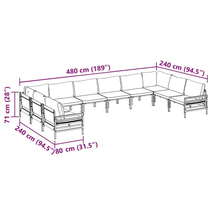 Gartensofa-set mit Kissen 10 pcs Schwarz Stahl – Bild 11