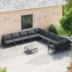 Gartensofa-set mit Kissen 10 pcs Schwarz Stahl – Bild 3