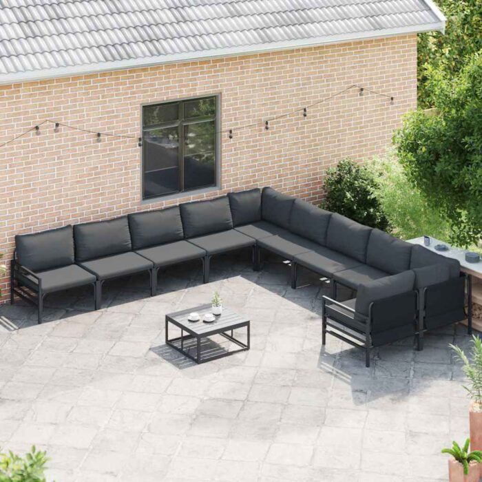 Gartensofa-set mit Kissen 10 pcs Schwarz Stahl – Bild 3