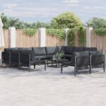 Gartensofa-set mit Kissen 11 pcs Schwarz Stahl