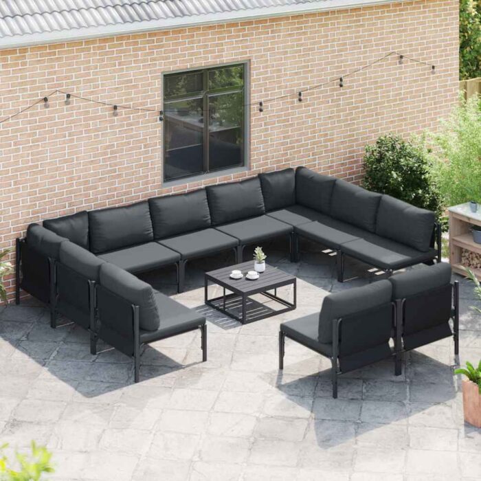 Gartensofa-set mit Kissen 11 pcs Schwarz Stahl – Bild 3