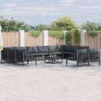 Gartensofa-set mit Kissen 12 pcs Schwarz Stahl