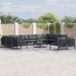Gartensofa-set mit Kissen 12 pcs Schwarz Stahl