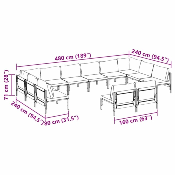 Gartensofa-set mit Kissen 12 pcs Schwarz Stahl – Bild 10