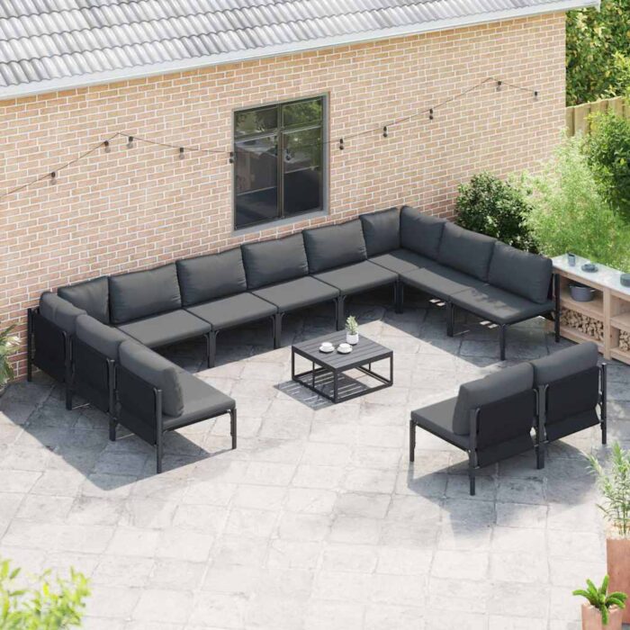 Gartensofa-set mit Kissen 12 pcs Schwarz Stahl – Bild 3