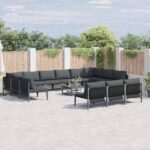 Gartensofa-set mit Kissen 13 pcs Schwarz Stahl