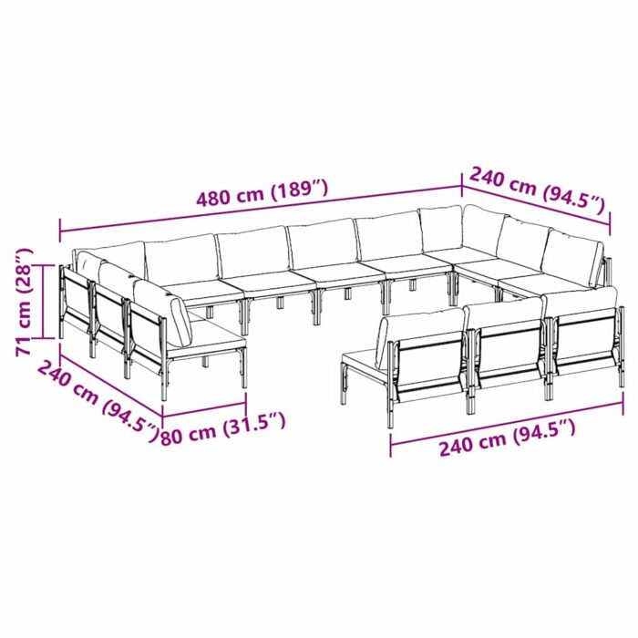 Gartensofa-set mit Kissen 13 pcs Schwarz Stahl – Bild 10