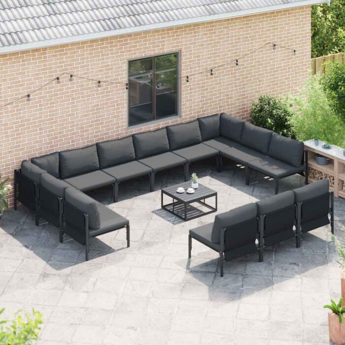 Gartensofa-set mit Kissen 13 pcs Schwarz Stahl – Bild 3