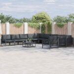 Gartensofa-set mit Kissen 11 pcs Schwarz Stahl
