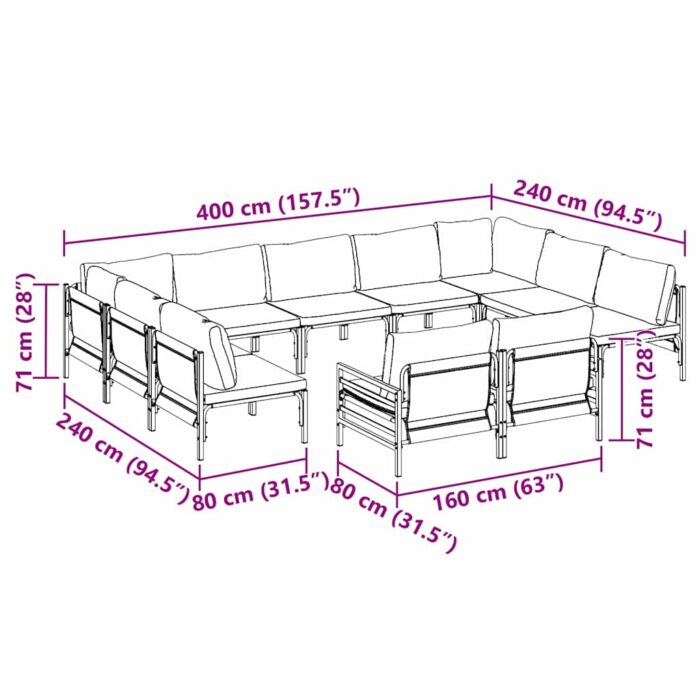 Gartensofa-set mit Kissen 11 pcs Schwarz Stahl – Bild 11