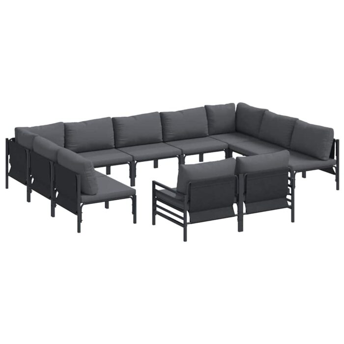 Gartensofa-set mit Kissen 11 pcs Schwarz Stahl – Bild 2
