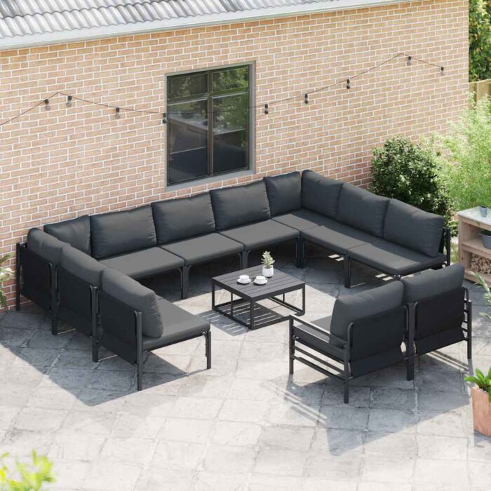 Gartensofa-set mit Kissen 11 pcs Schwarz Stahl – Bild 3