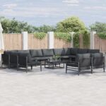 Gartensofa-set mit Kissen 12 pcs Schwarz Stahl