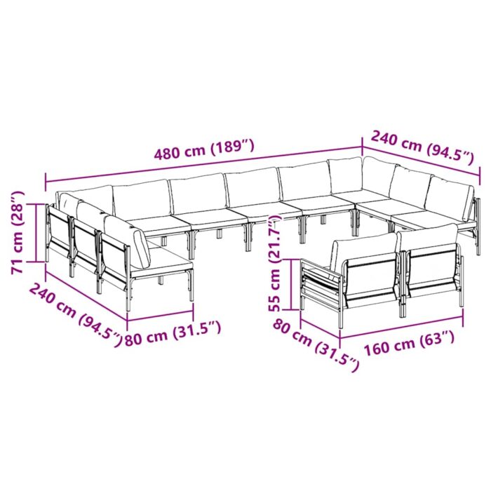Gartensofa-set mit Kissen 12 pcs Schwarz Stahl – Bild 11