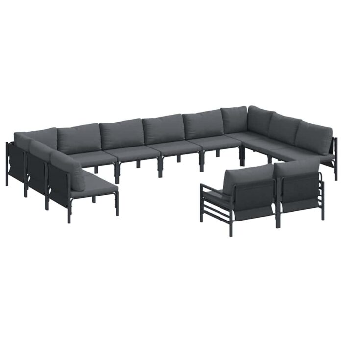 Gartensofa-set mit Kissen 12 pcs Schwarz Stahl – Bild 2