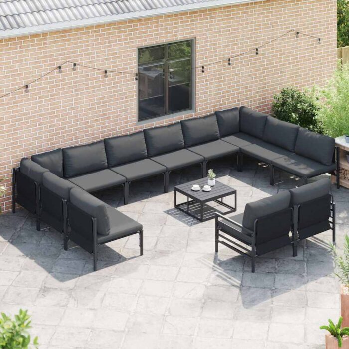 Gartensofa-set mit Kissen 12 pcs Schwarz Stahl – Bild 3