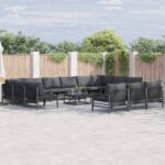 Gartensofa-set mit Kissen 13 pcs Schwarz Stahl