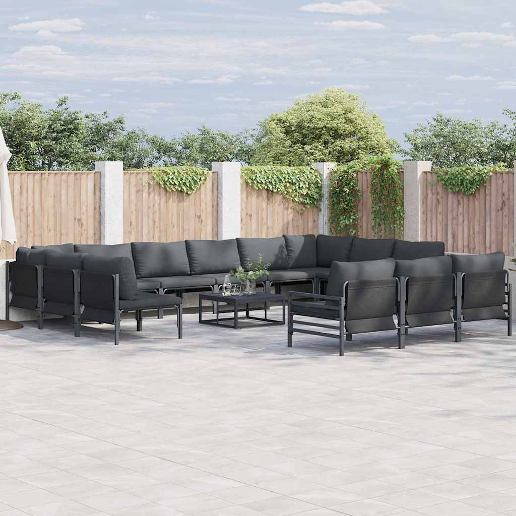 3379028_1.jpg Gartensofa-set mit Kissen 13 pcs Schwarz Stahl – Bild 1