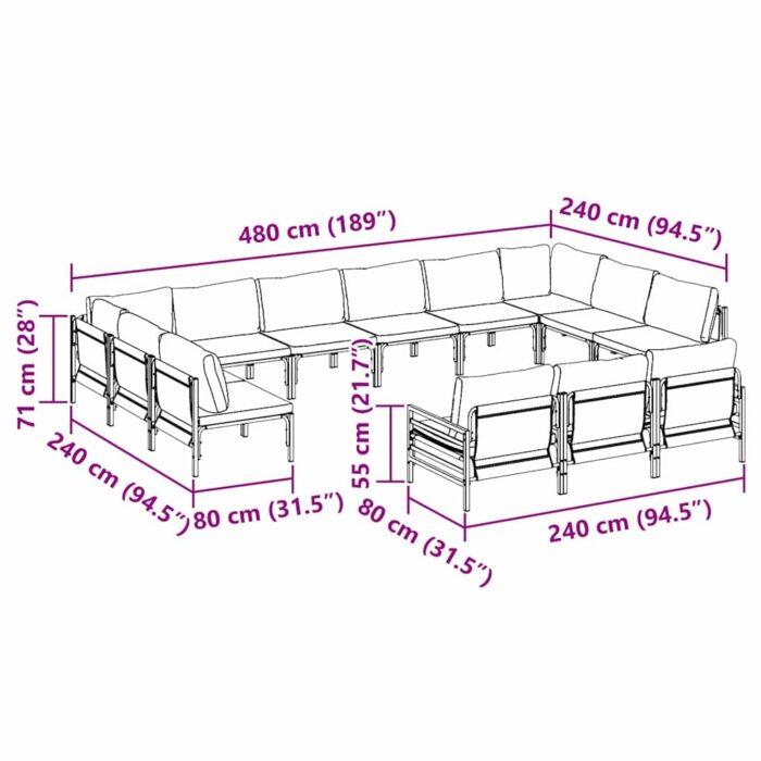 Gartensofa-set mit Kissen 13 pcs Schwarz Stahl – Bild 11