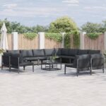 Gartensofa-set mit Kissen 12 pcs Schwarz Stahl