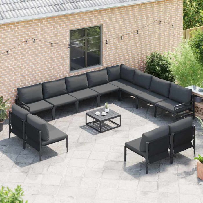 Gartensofa-set mit Kissen 12 pcs Schwarz Stahl – Bild 3