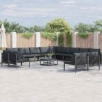 Gartensofa-set mit Kissen 13 pcs Schwarz Stahl