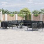 Gartensofa-set mit Kissen 13 pcs Schwarz Stahl