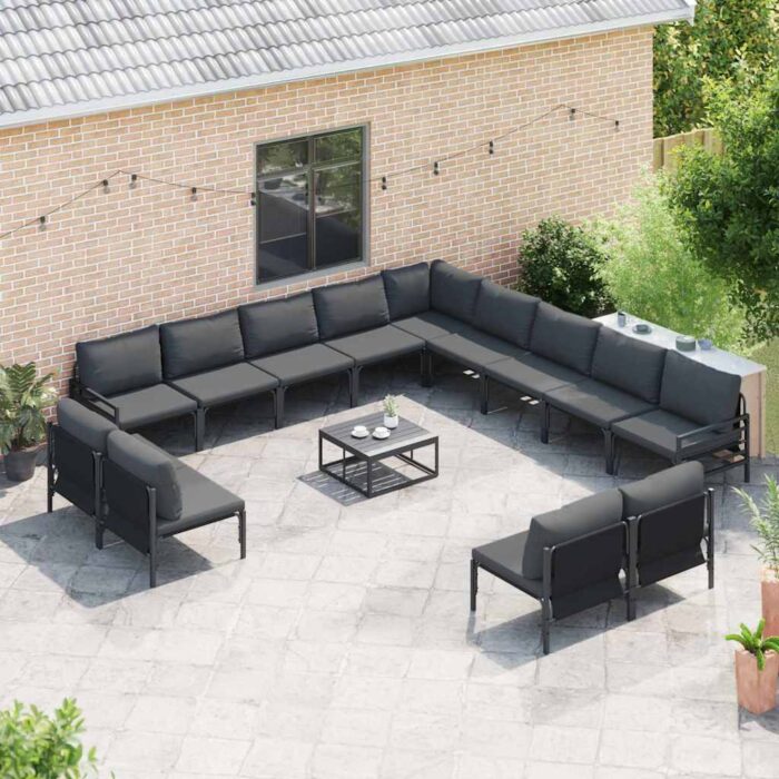 Gartensofa-set mit Kissen 13 pcs Schwarz Stahl – Bild 5
