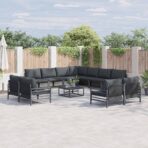 Gartensofa-set mit Kissen 11 pcs Schwarz Stahl