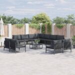 Gartensofa-set mit Kissen 11 pcs Schwarz Stahl