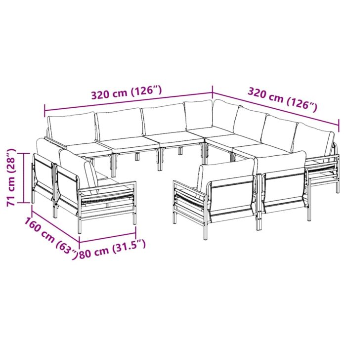 Gartensofa-set mit Kissen 11 pcs Schwarz Stahl – Bild 12