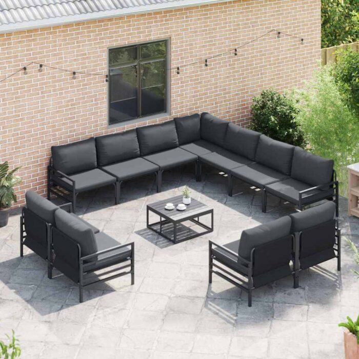 Gartensofa-set mit Kissen 11 pcs Schwarz Stahl – Bild 3