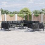 Gartensofa-set mit Kissen 12 pcs Schwarz Stahl