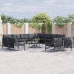 Gartensofa-set mit Kissen 12 pcs Schwarz Stahl
